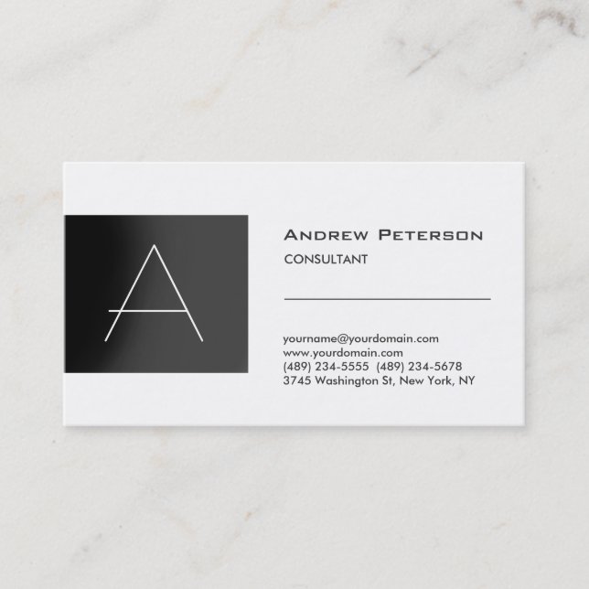 Trendy White Gray Strip Monogram Business Card Visitenkarte (Vorderseite)