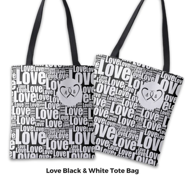 Trendy White Liebe Typografy & Entwined Hearsts (Trendy White Love Typography & Entwined Hearts Tote Bag)