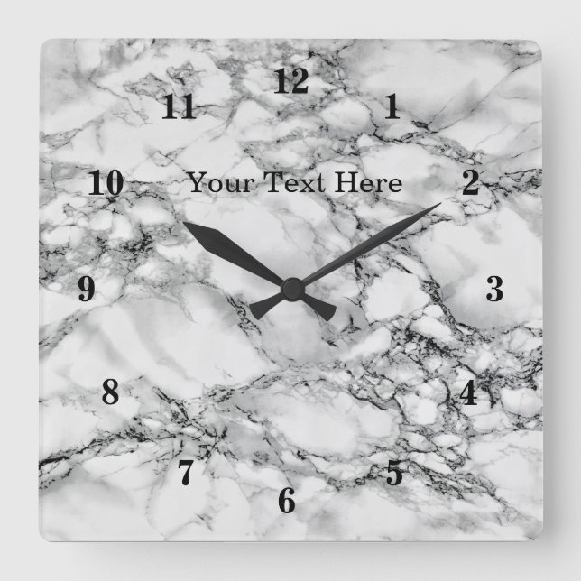 Trendy White Marble Stone - Fügen Sie Ihren Text / Quadratische Wanduhr (Vorderseite)