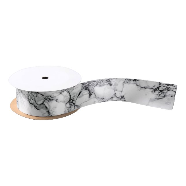 Trendy White Marble Stone Satinband (Spule)