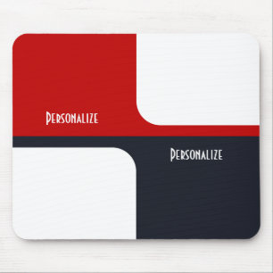 Trendy White Red and Navy Graphic Color Blocks Mousepad