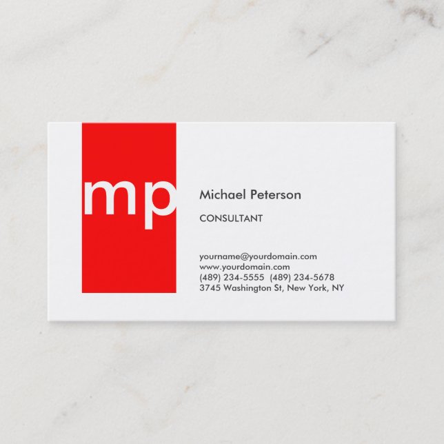Trendy White Strip Monogram Business Card Visitenkarte (Vorderseite)