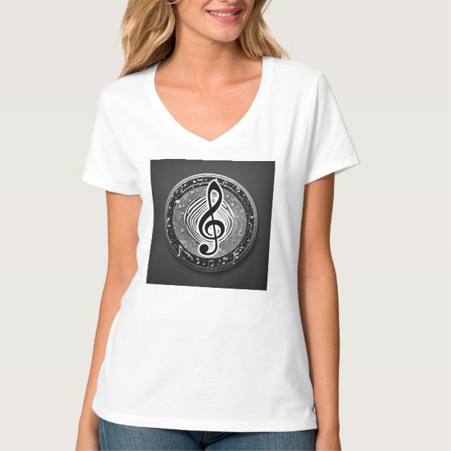 Trendy white T - Shirt mit musikalischem Symbol (Vorderseite)
