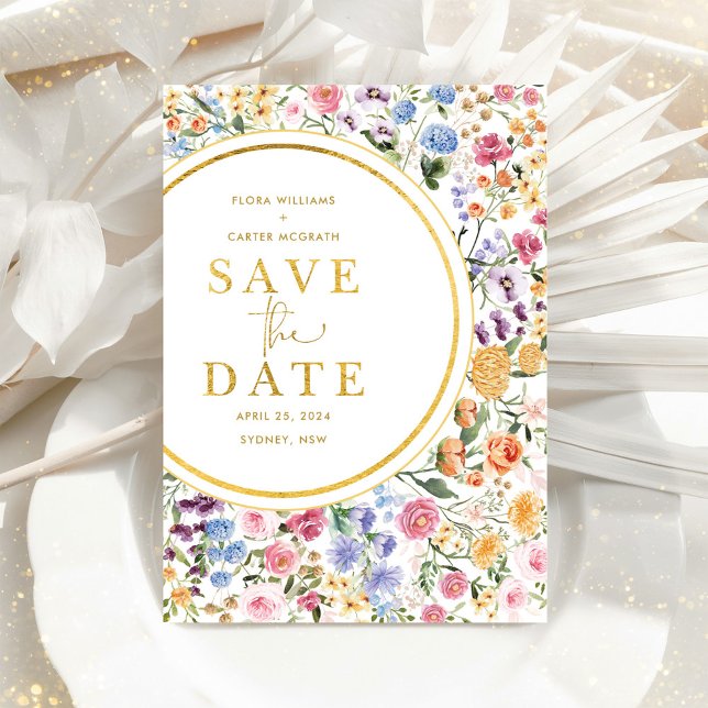 Trendy Wildblume Garden Wedding Save the Date Ankündigungspostkarte (Von Creator hochgeladen)