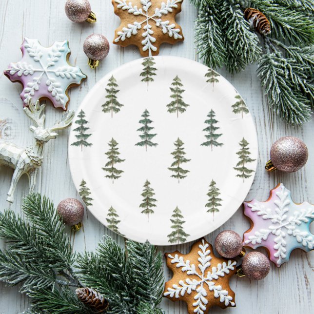 Trendy Winter | Christmas Tree Pattern Pappteller (Von Creator hochgeladen)