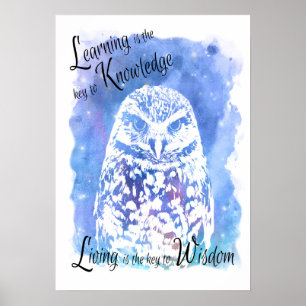 Trendy wise Uhu Blau Aquarell inspirierend Poster