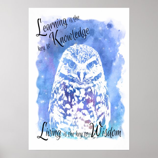 Trendy wise Uhu Blau Aquarell inspirierend Poster (Vorne)