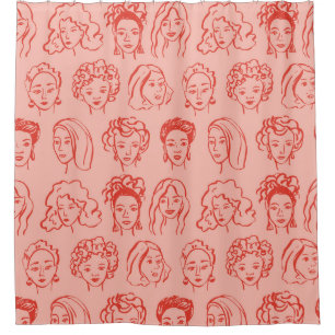 Trendy Woman Face Hand Drawn Duschvorhang