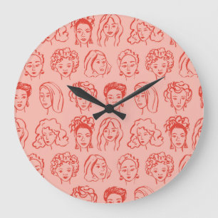 Trendy Woman Face Hand Drawn Große Wanduhr