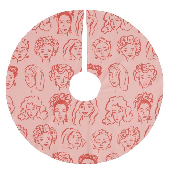 Trendy Woman Face Hand Drawn Polyester Weihnachtsbaumdecke (Vorderseite)