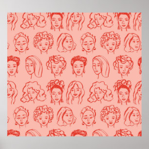 Trendy Woman Face Hand Drawn Poster