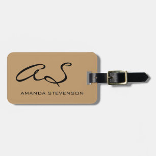 Trendy Wood Brown Script Monogram Luggage Tag Gepäckanhänger