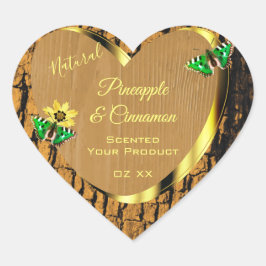 Trendy Wood Grain Rustic Tree Bark Product Labels Herz-Aufkleber