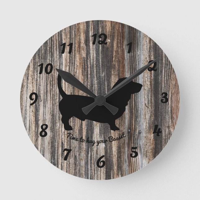Trendy Wood Imitats Basset Hound Wall Clock Runde Wanduhr (Vorderseite)