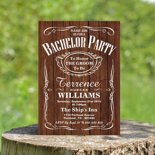 Trendy Wood Typografy Bachelor Party Einladung (Von Creator hochgeladen)
