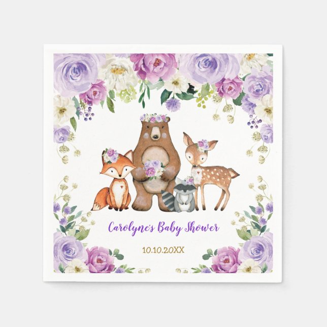 Trendy Woodland Baby Forest Animals Geburtstag Serviette (Vorderseite)