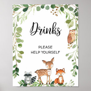 Trendy Woodland Moderne Getränke Babydusche Zeiche Poster