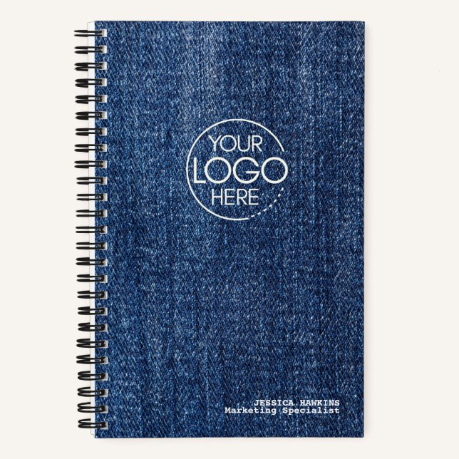 Trendy Worin Blue Denim Modern Logo Notizbuch (Vorderseite)