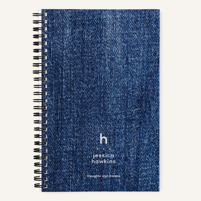 Trendy Worin Blue Denim Modern Monogram Notizbuch (Vorderseite)