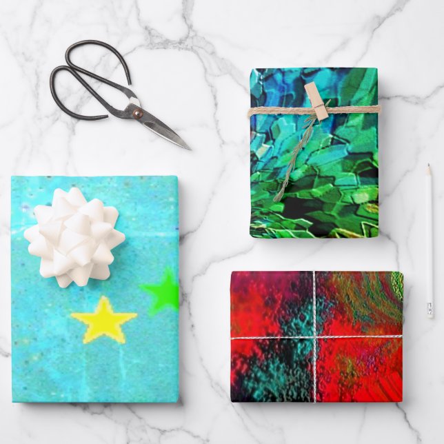 "Trendy Wrapping Paper Flat Sheet Set 3 Geschenkpapier Set (Vorderseite)