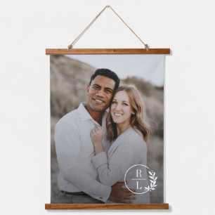 Trendy Wreath Couple Initials Foto Wall Tapestes Wandteppich Mit Holzrahmen