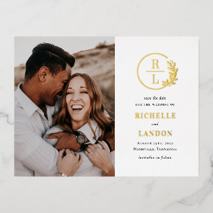 Trendy Wreath FOIL Save the Date Postcard Folie Einladungspostkarte
