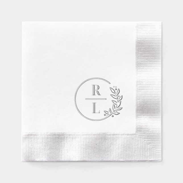 Trendy Wreath Wedding Logo Monogram Foil Napkins Servietten Mit Folie (Vorderseite)