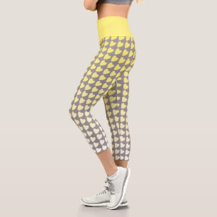 Trendy Yellow and Gray Gradient Heart Pattern Capri Leggings