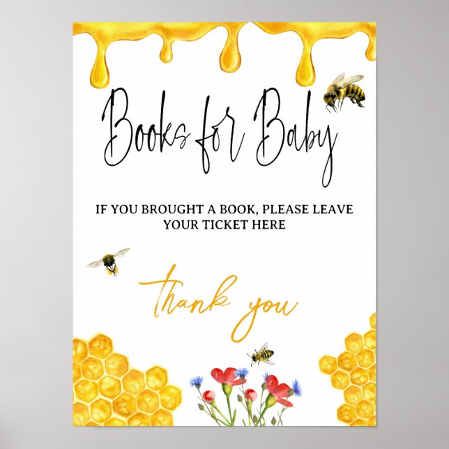 Trendy Yellow Blume Bee Book for Baby Shower Game Poster (Vorne)