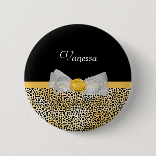 Trendy Yellow Cheetah Print Extravagant Bow and Na Button