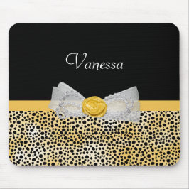 Trendy Yellow Cheetah Print Extravagant Bow and Na Mousepad