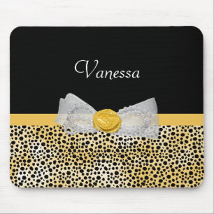 Trendy Yellow Cheetah Print Extravagant Bow and Na Mousepad