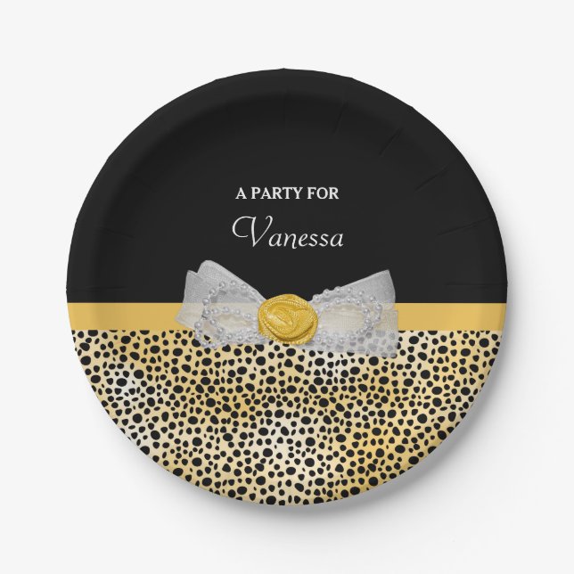 Trendy Yellow Cheetah Print Extravagant Bow Party  Pappteller (Vorderseite)