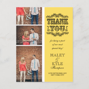 Trendy Yellow Foto Wedding Danke Post Card Postkarte