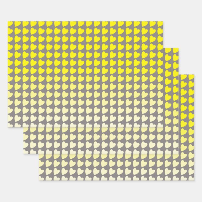Trendy Yellow Gray Herzdesign Muster Gradient Geschenkpapier Set (Set)