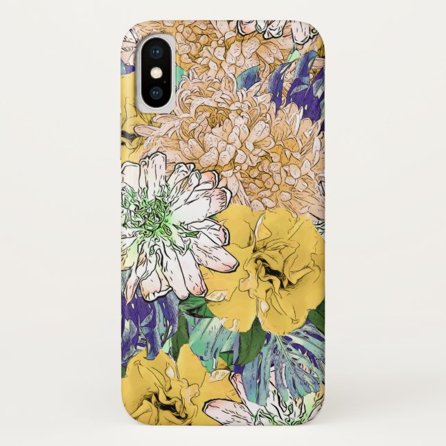 Trendy Yellow & Green Floral Girly Illustration Case-Mate iPhone Hülle (Rückseite)