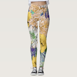 Trendy Yellow & Green Floral Girly Illustration Leggings