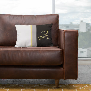 Trendy Yellow Monogram Grau Black Stripes Lendenkissen