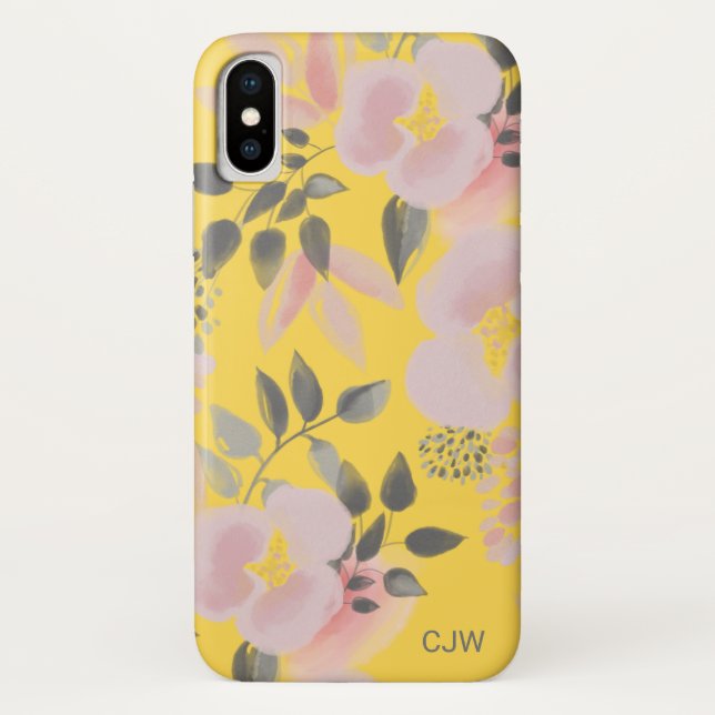 Trendy Yellow Pink Floral Pattern mit Monogramm Case-Mate iPhone Hülle (Rückseite)