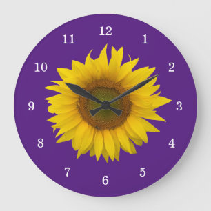 Trendy Yellow Sunflower Purple Country Floral Große Wanduhr