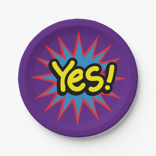 Trendy Yes Comic Bubble Design Pappteller (Vorderseite)