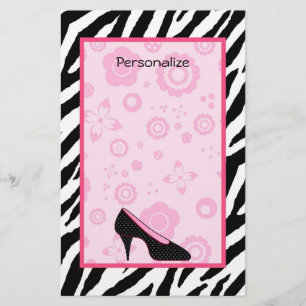 Trendy Zebra Girly Pink Schuhe mit Namen Briefpapier
