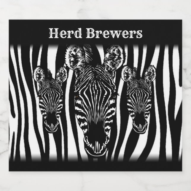 Trendy Zebra Herd auf Zebra Print Bierflaschenetikett (Einzelnes Label)