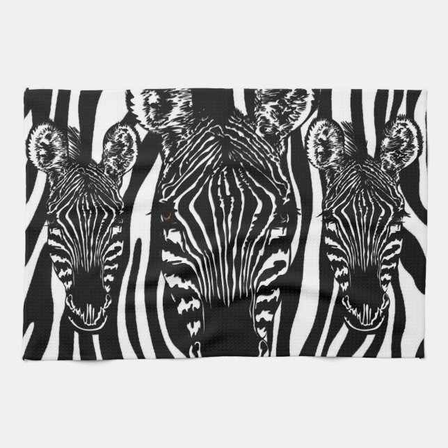 Trendy Zebra Herd auf Zebra Print Geschirrtuch (Horizontal)