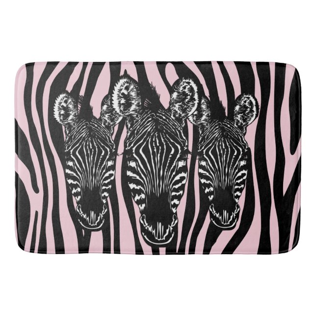Trendy Zebra Herd auf Zebra Print Pink Badematte (Vorderseite)