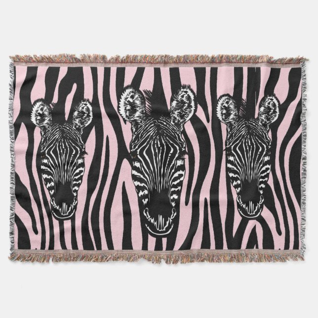 Trendy Zebra Herd auf Zebra Print Pink Decke (Vorderseite)