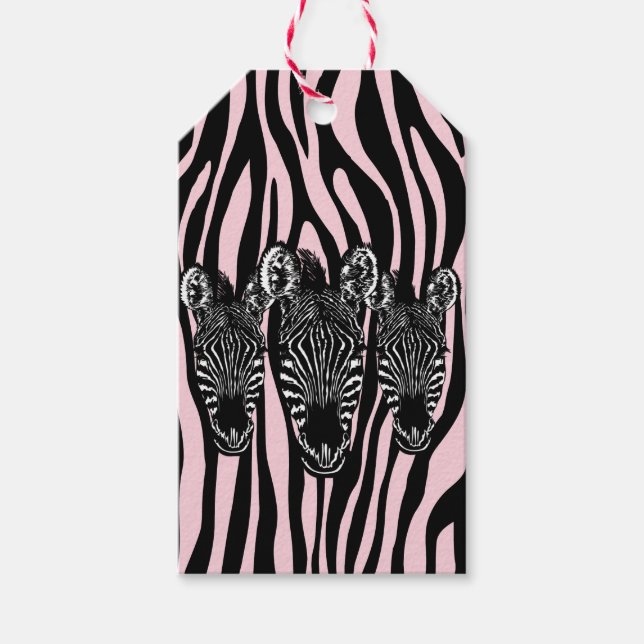 Trendy Zebra Herd auf Zebra Print Pink Geschenkanhänger (Vorderseite)