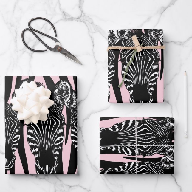 Trendy Zebra Herd auf Zebra Print Pink Geschenkpapier Set (Vorderseite)