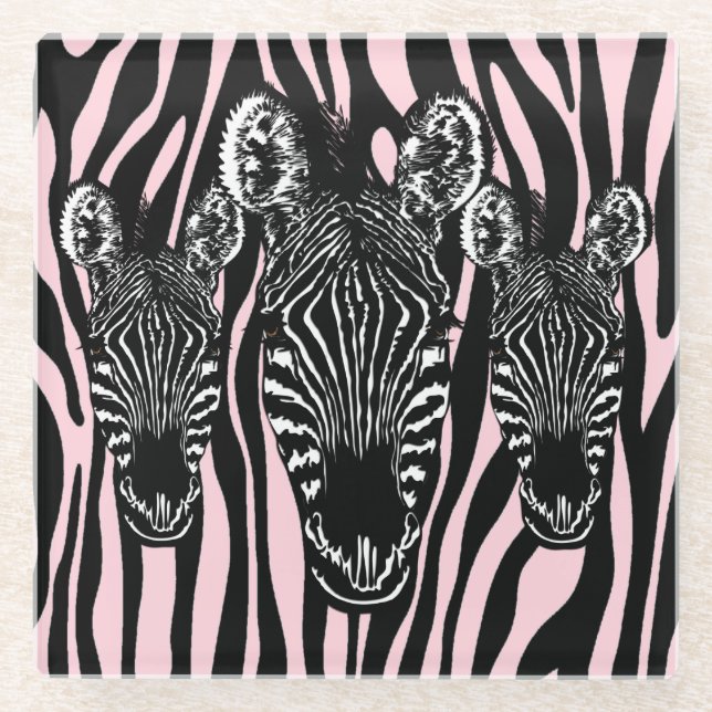 Trendy Zebra Herd auf Zebra Print Pink Glasuntersetzer (Vorderseite)