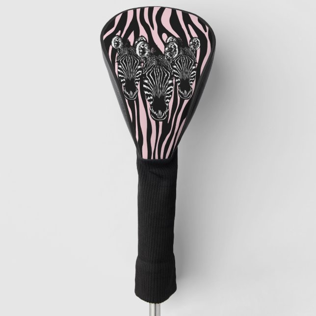 Trendy Zebra Herd auf Zebra Print Pink Golf Headcover (Vorderseite)
